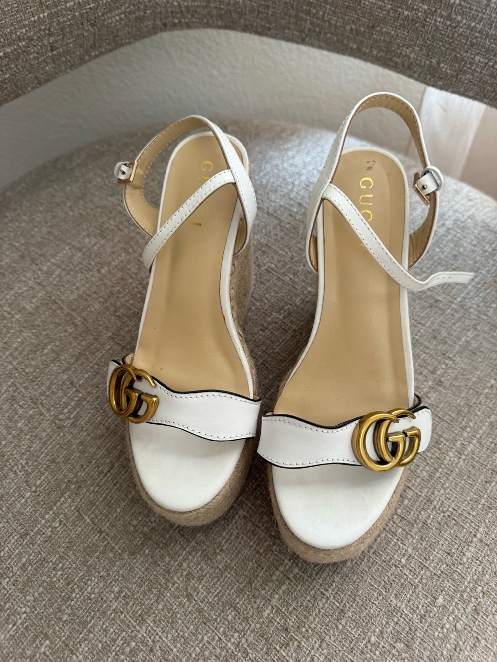 Gucci Women's White Double GG Logo Espadrille Wedge Sandals